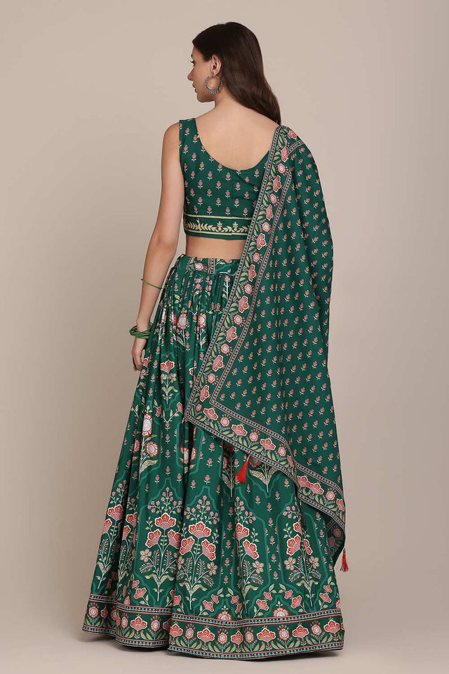 Green Crepe Printed Lehenga Choli