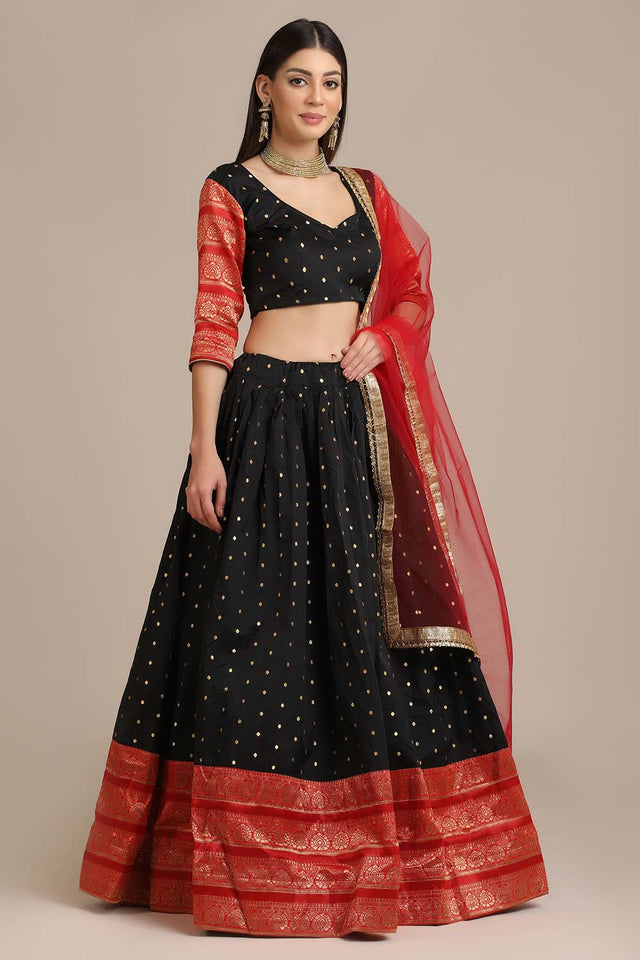 Black Jacquard Gold Woven Work Lehenga Choli