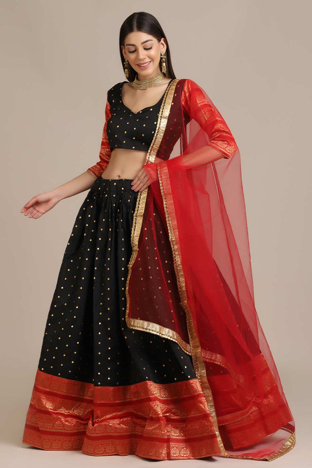 Black Jacquard Gold Woven Work Lehenga Choli