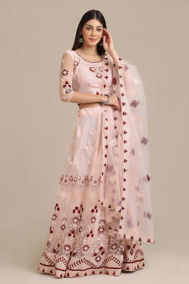 Pink Net Embroidered Work / Mirror Work Lehenga Choli