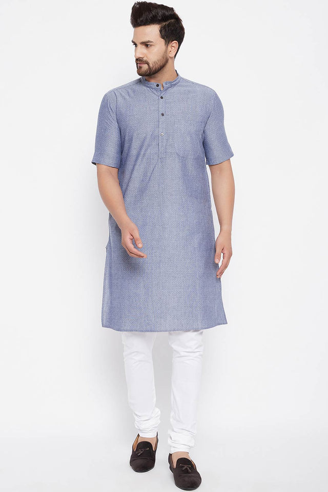 Buy Men's Blended Cotton Solid Kurta in Grey