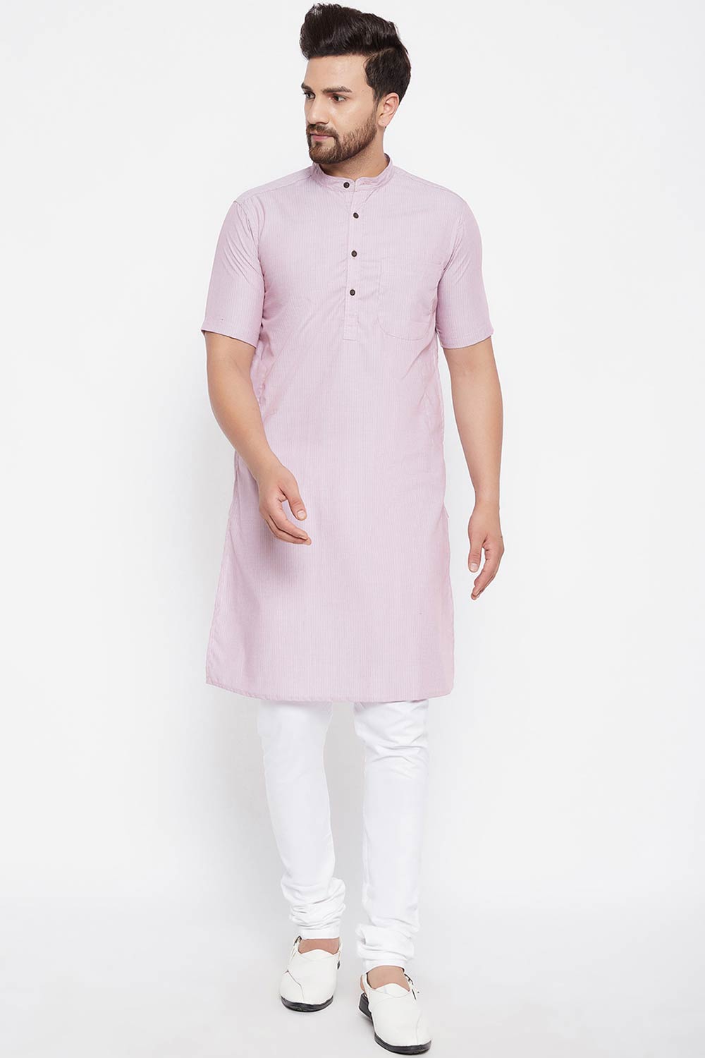 Buy Men's Viscose Rayon Stripes Kurta in Pink