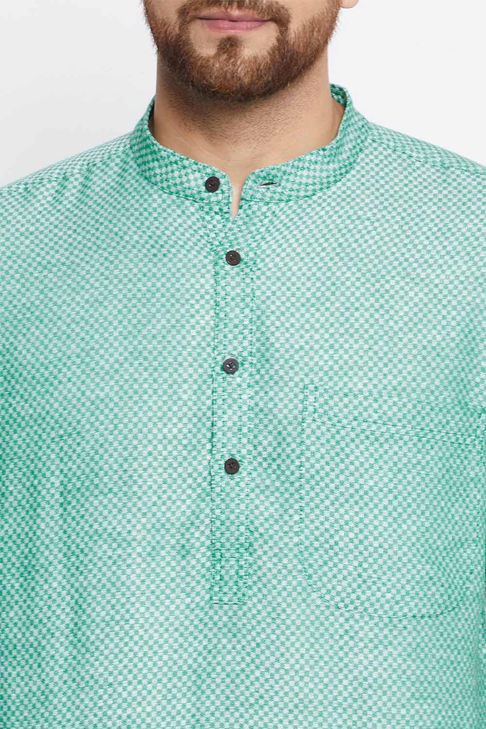 Buy Men's Cotton Solid Kurta in Green - Side