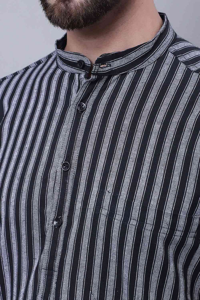 Buy Men's Multi Cotton Striped Long Kurta Top Online - Side
