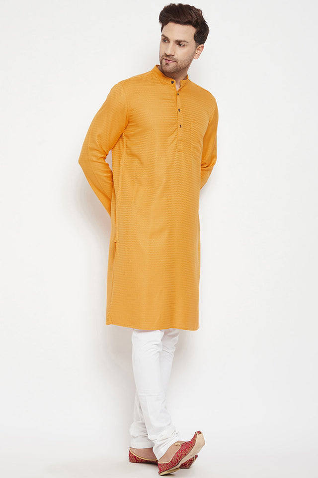 Buy Men's Viscose Solid Kurta in Yellow