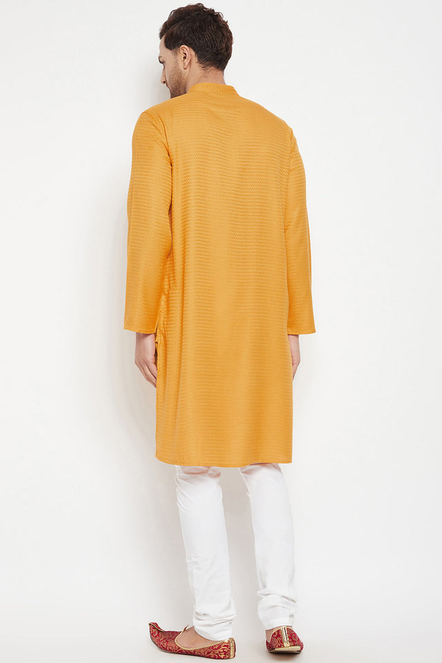 Buy Men's Viscose Solid Kurta in Yellow