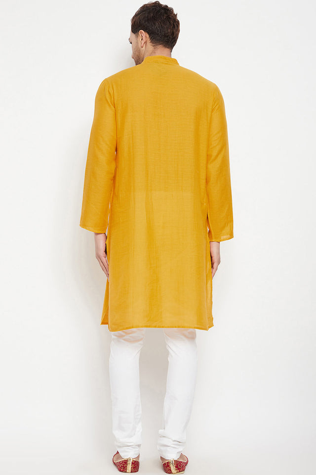 Buy Men's Pure Cotton Solid Kurta in Yellow