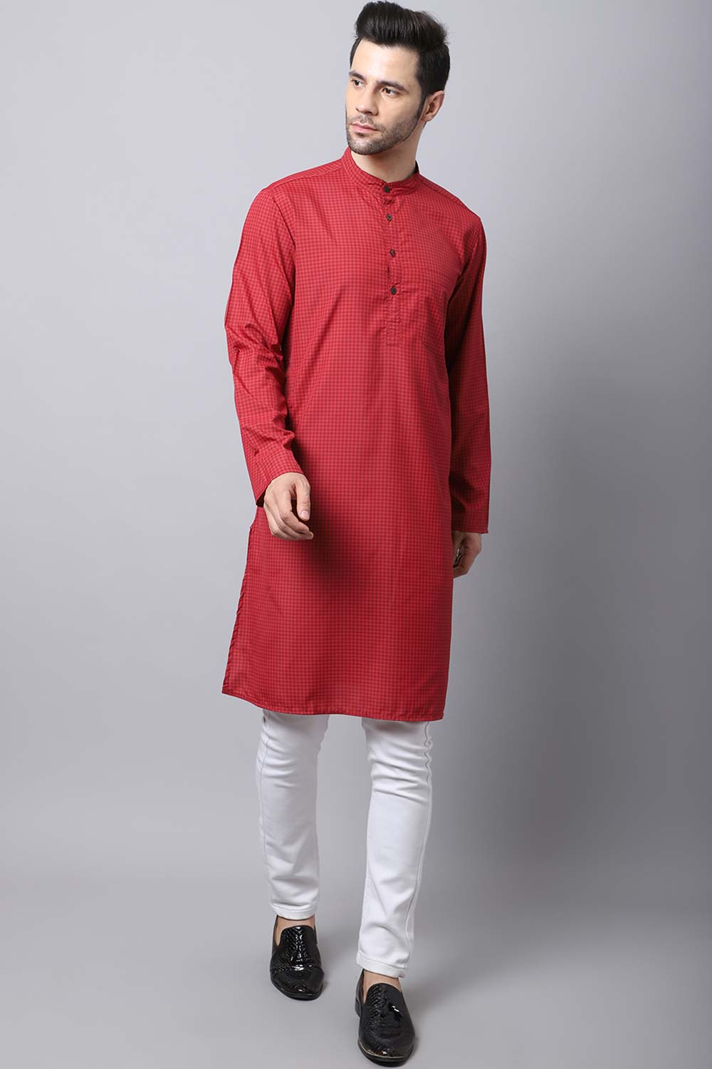Men's Dark Maroon Solid Full Sleeve Long Kurta Top (LK-CHK1164-MRC)