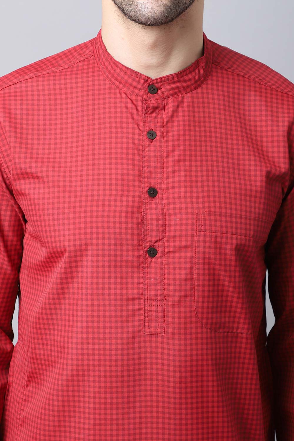 Men's Dark Maroon Solid Full Sleeve Long Kurta Top (LK-CHK1164-MRC)
