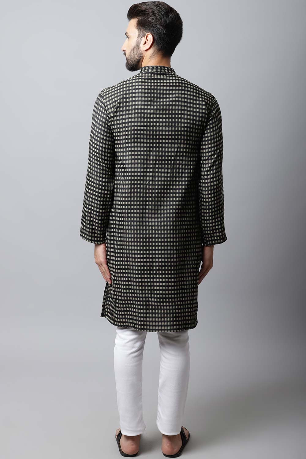 Men's Dark Brown Solid Full Sleeve Kurta Top