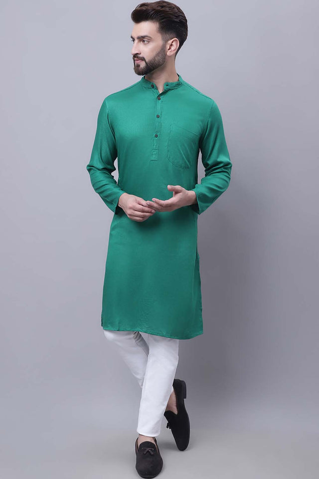 Buy Men's Green Viscose Rayon Solid Long Kurta Top Online