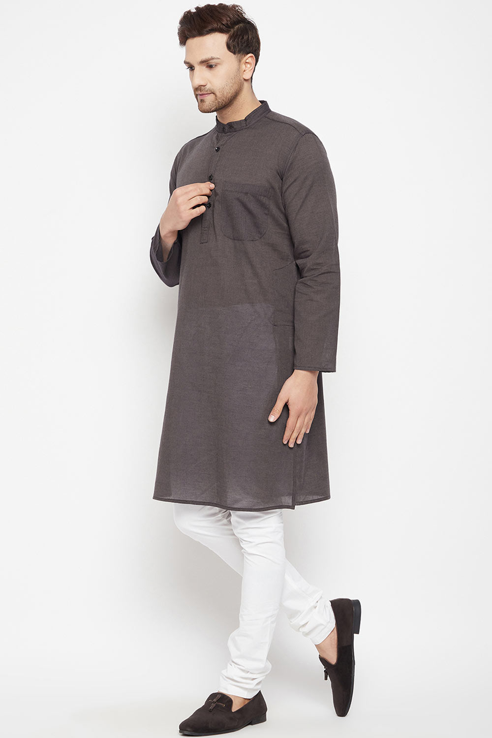 Buy Men's Pure Cotton Solid Kurta in Brown