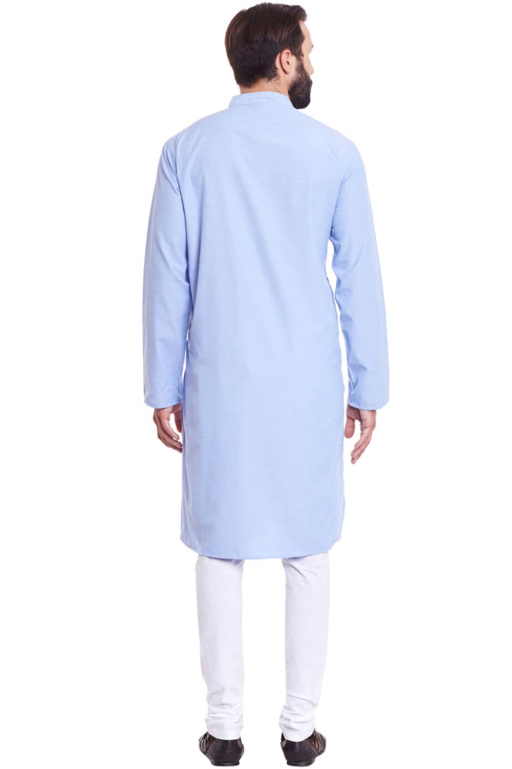 Buy Men's Blended Cotton Solid Kurta in Light Blue