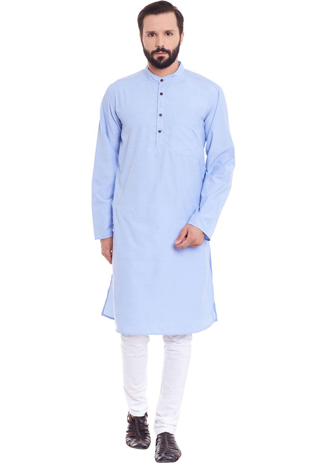 Buy Men's Blended Cotton Solid Kurta in Light Blue