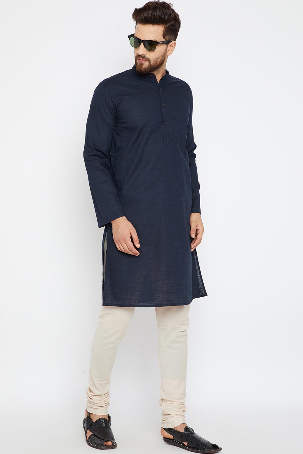 Shop Men's Solid Kurta in Navy Blue