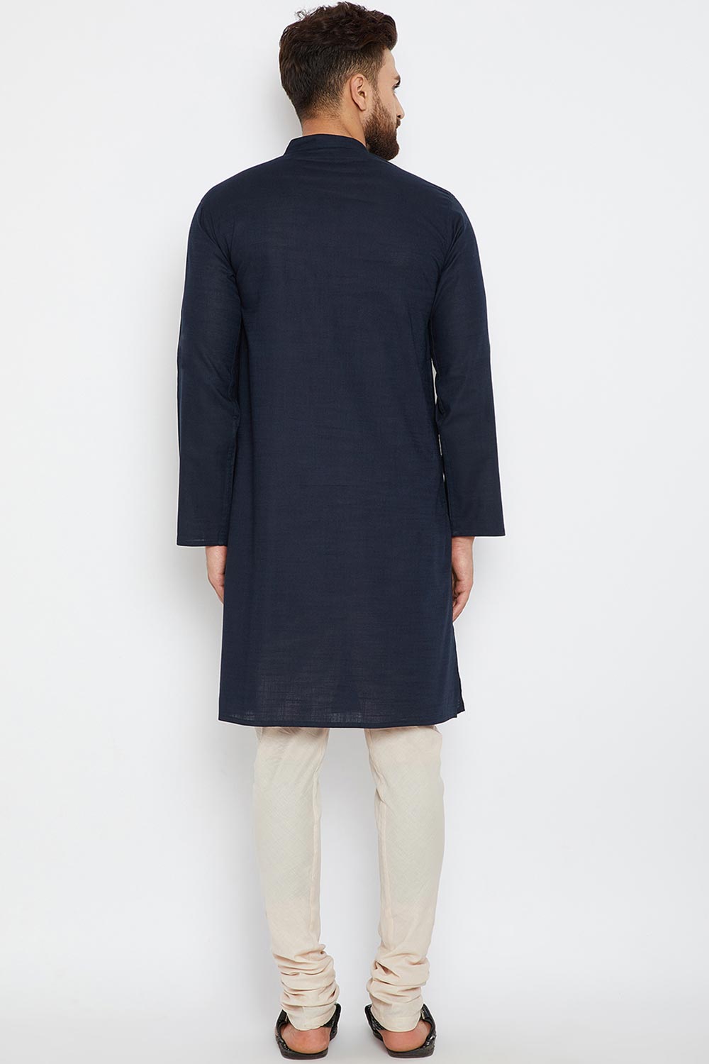 Buy Men's Cotton Solid Kurta in Navy Blue