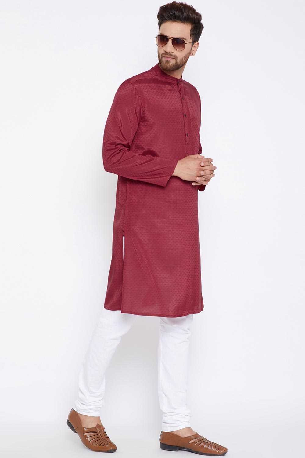 Shop Men's Woven Kurta in Olive Green