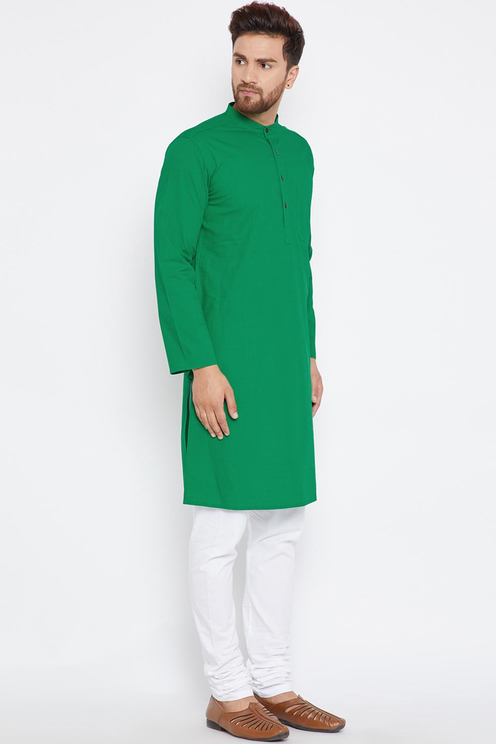 Buy Men's Blended Cotton Kurta in Green
