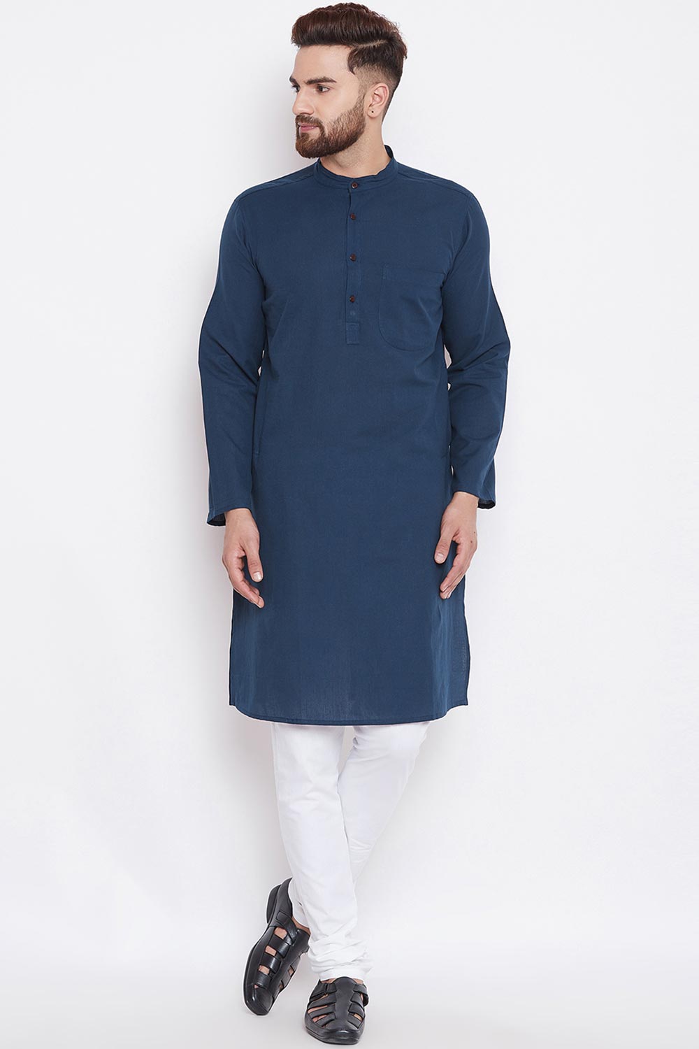 Buy Men's Cotton Solid Kurta in Blue