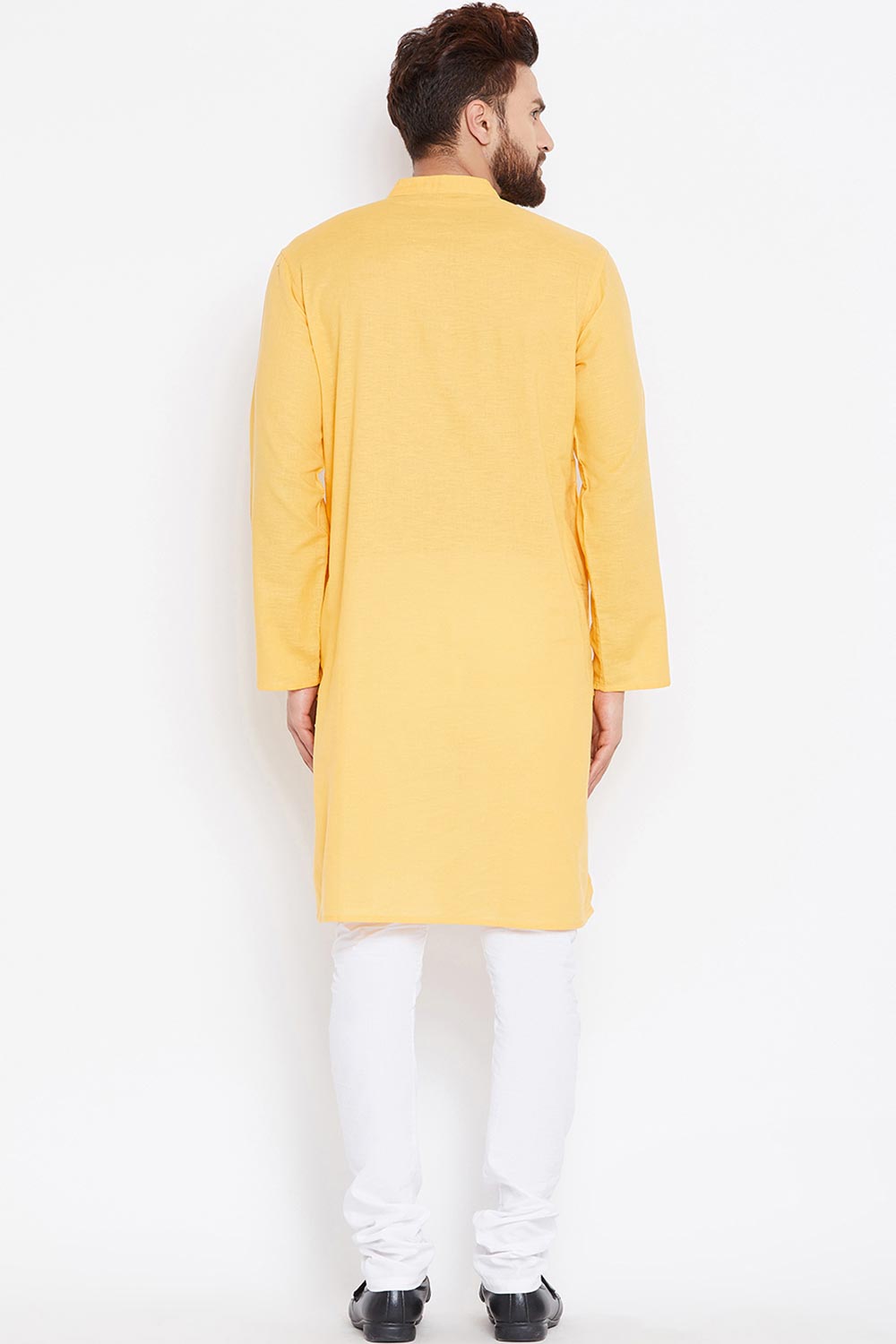 Buy Men's Blended Cotton Solid Kurta in Light Yellow