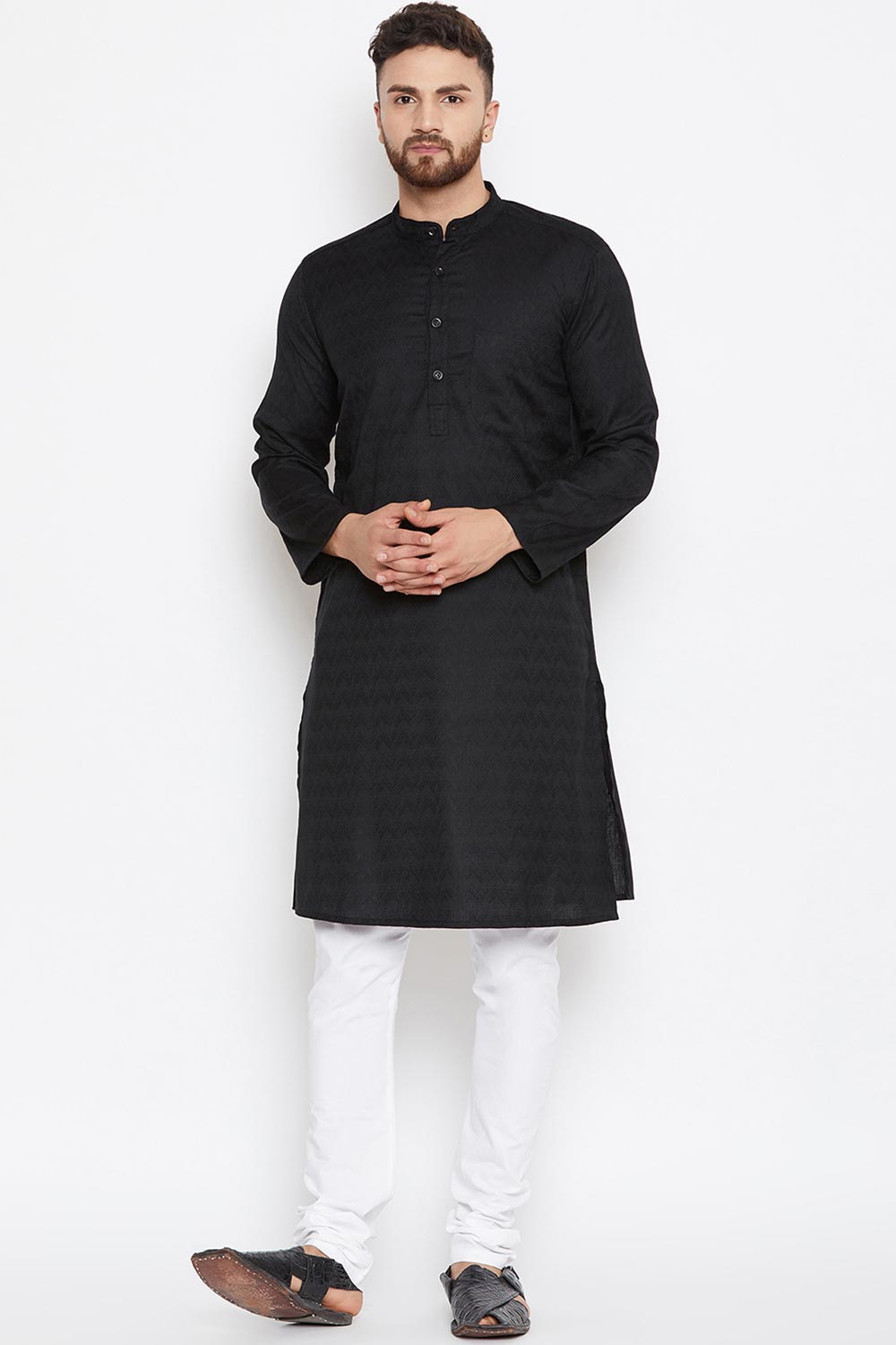 Buy Men's Cotton Woven Kurta in Black