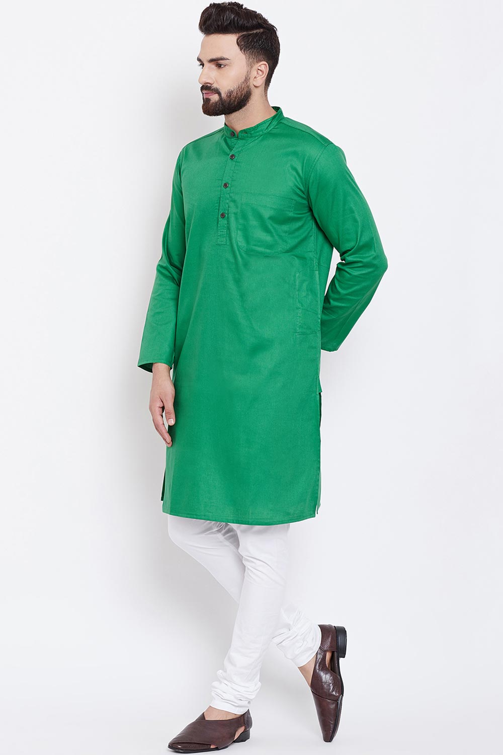 Buy Men's Blended Cotton Kurta in Green