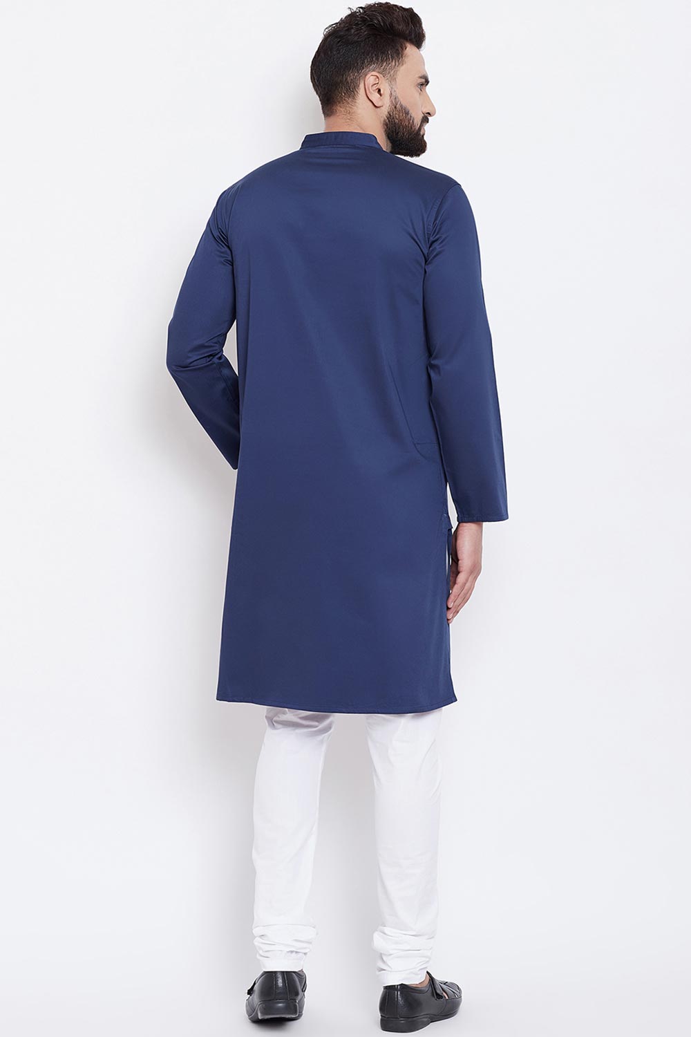 Buy Men's Cotton Solid Kurta in Blue