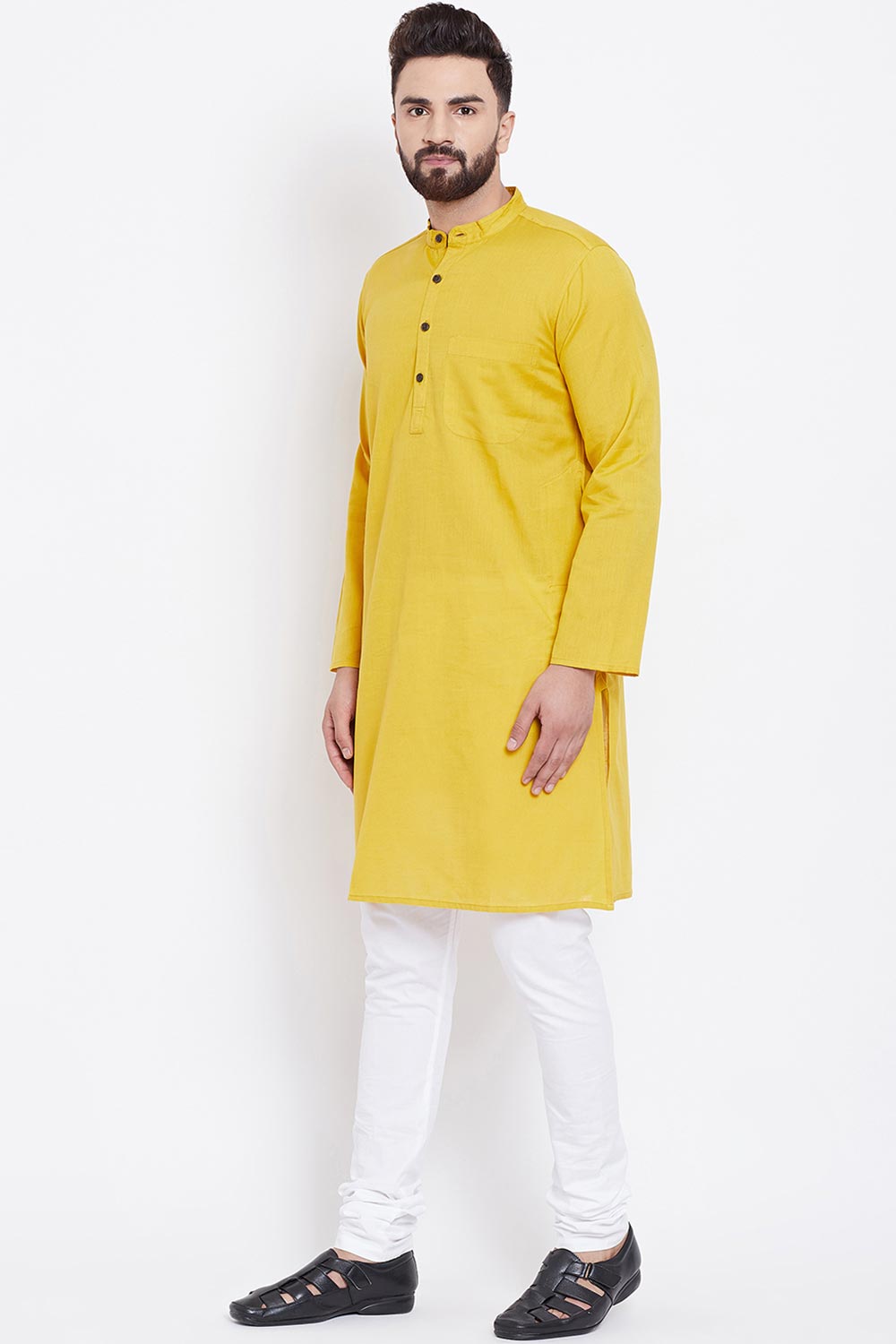 Buy Men's Cotton Kurta in Yellow
