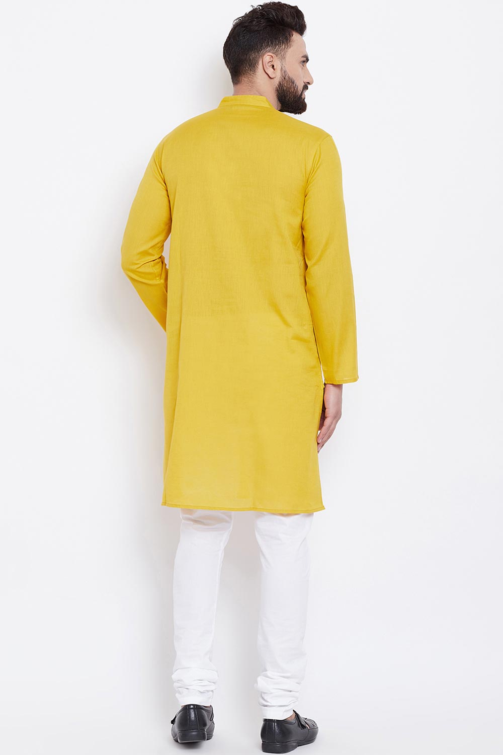 Buy Men's Cotton Solid Kurta in Yellow
