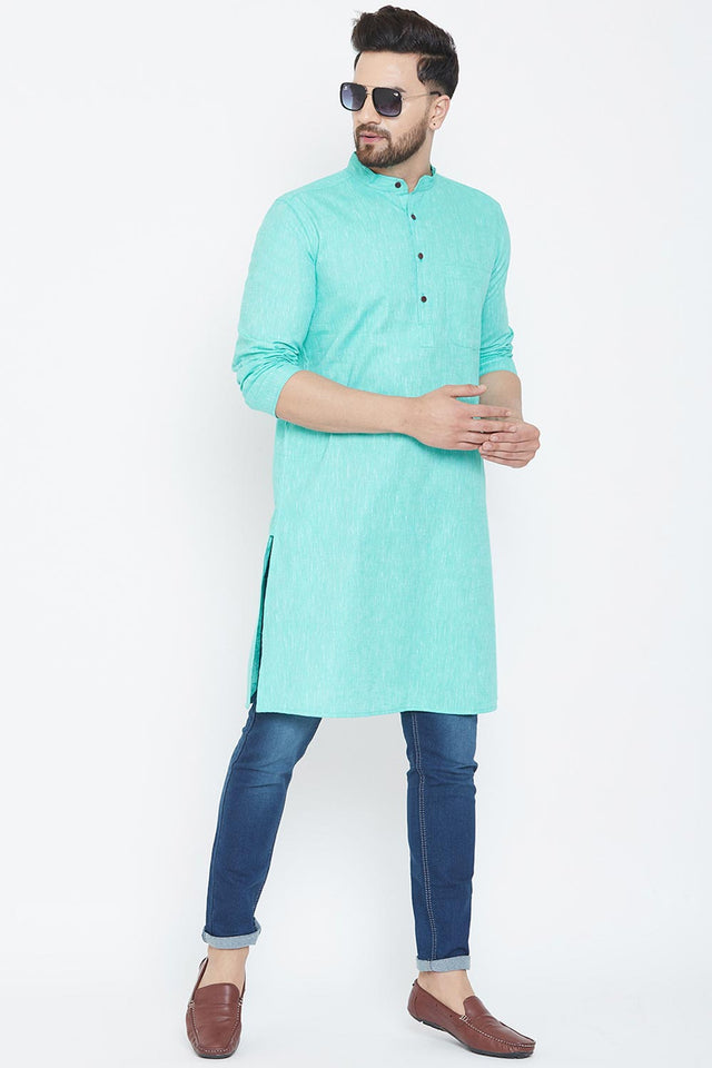 Shop Men's Solid Kurta in Sky Blue