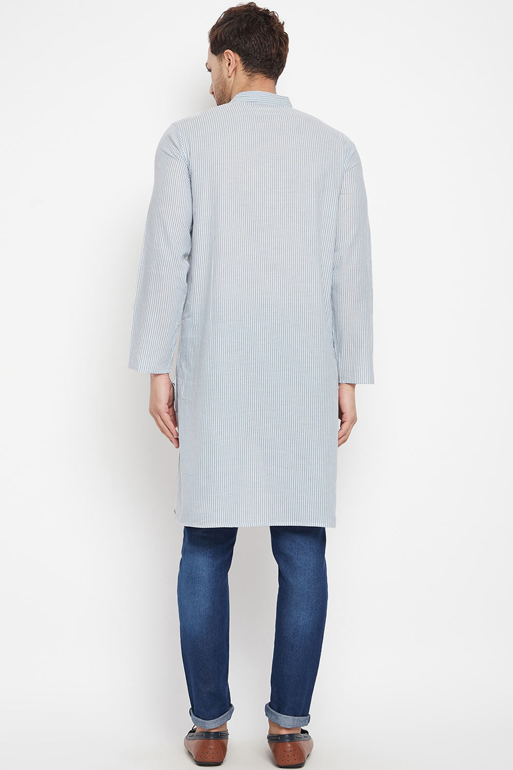 Buy Men's Pure Cotton Stripes Kurta in Grey