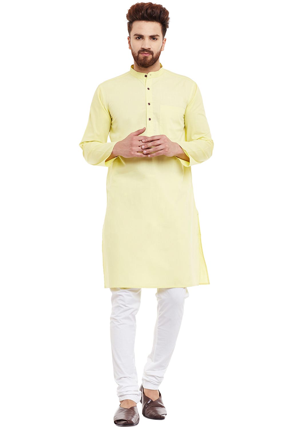 Shop Men's Solid Kurta in Light Yellow