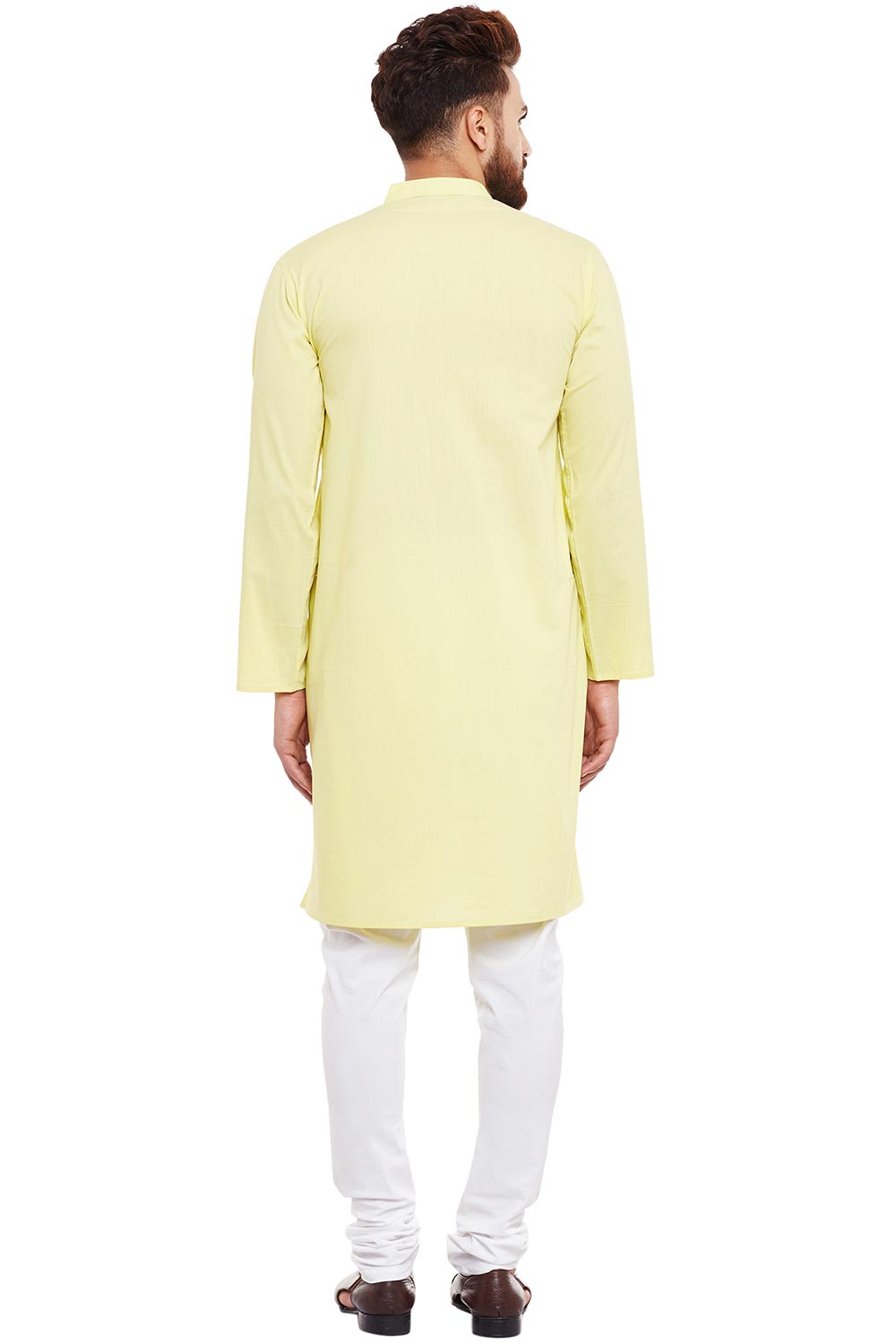 Buy Men's Cotton Solid Kurta in Light Yellow