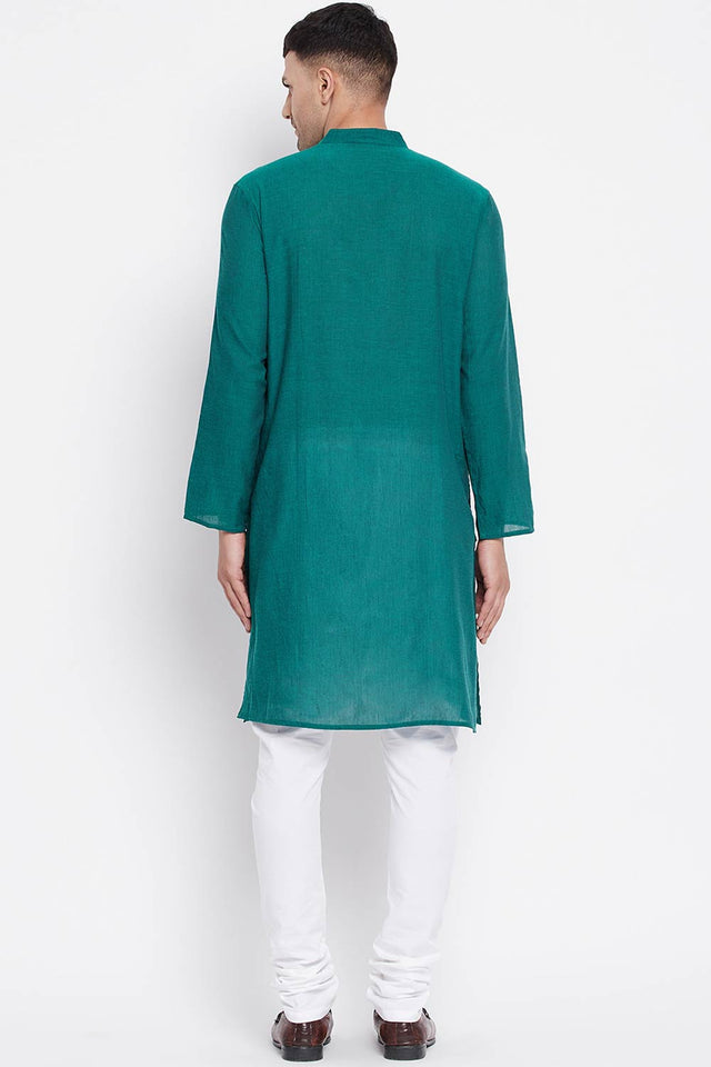 Buy Men's Rayon Solid Sherwani Kurta in Dark Green - Zoom in