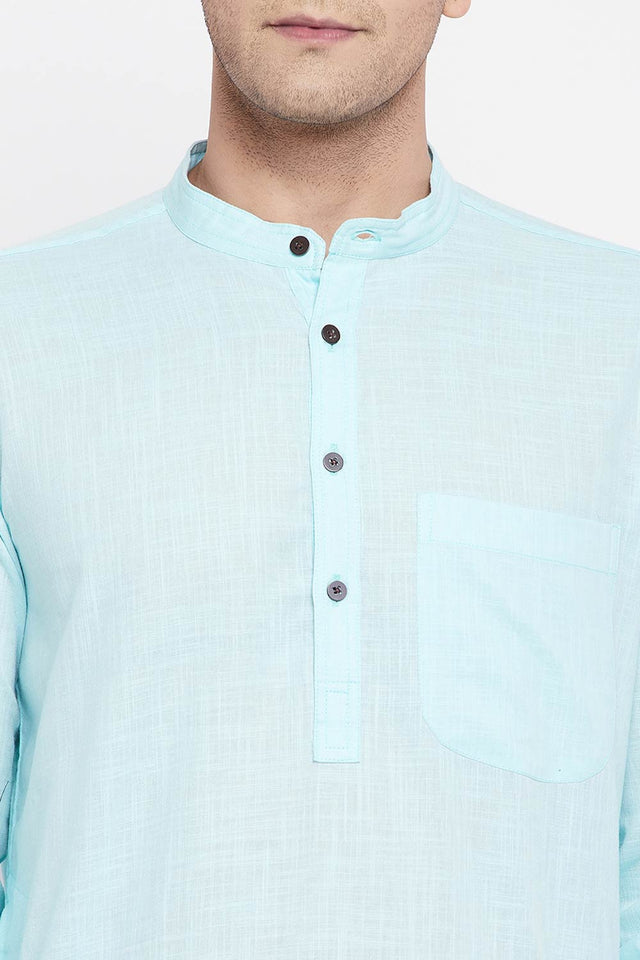 Buy Men's Pure Cotton Solid Sherwani Kurta in Light Blue - Zoom Out