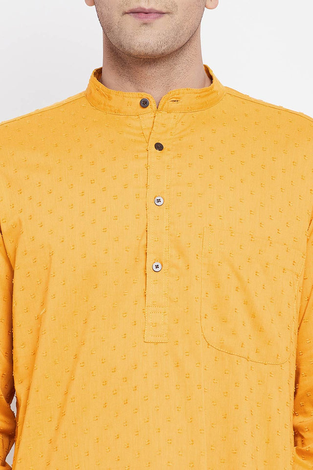 Buy Men's Pure Cotton Woven Sherwani Kurta in Light Yellow - Zoom Out