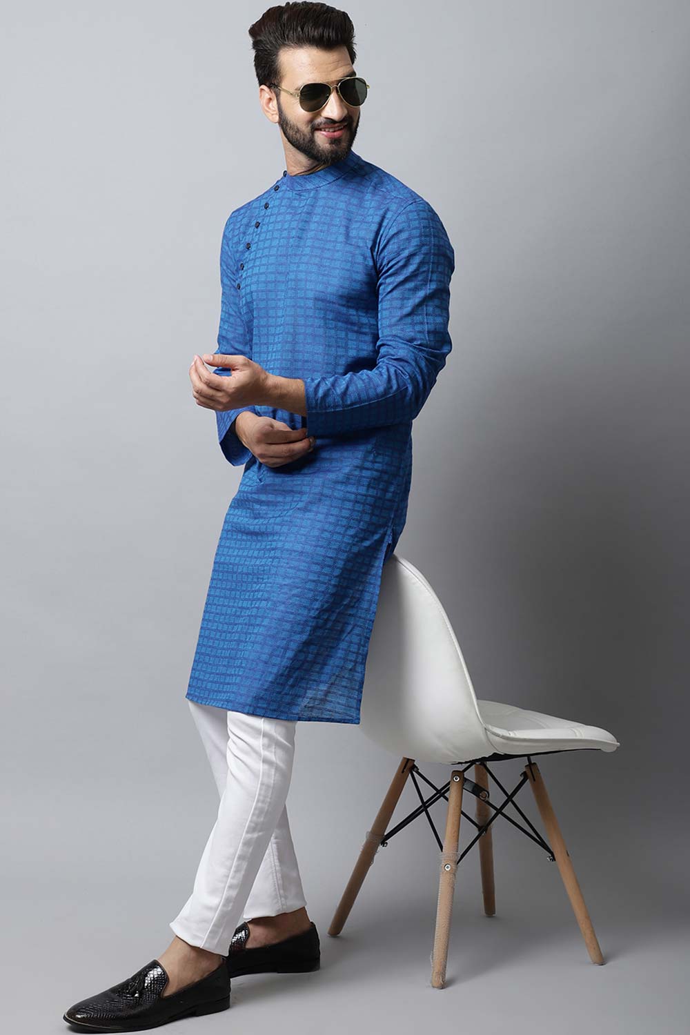 Men's Dark Blue Solid Full Sleeve Kurta Top
