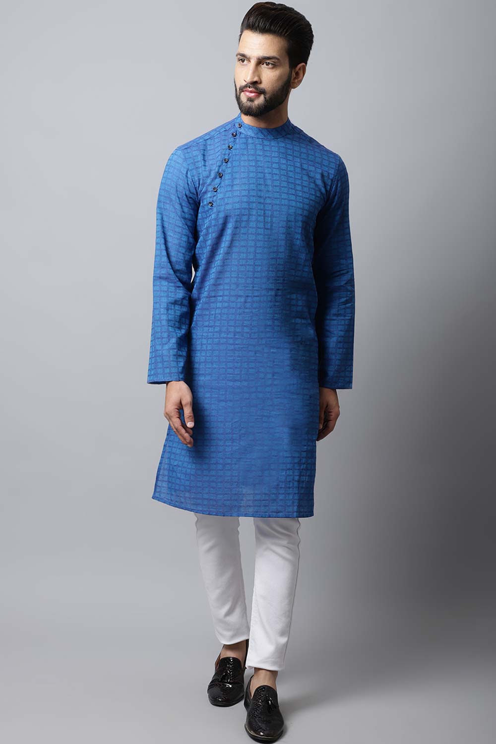 Men's Dark Blue Solid Full Sleeve Kurta Top