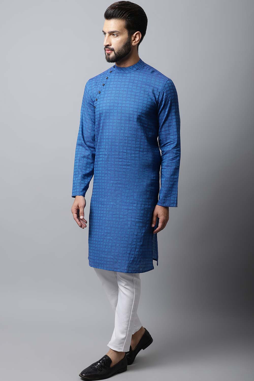 Men's Dark Blue Solid Full Sleeve Kurta Top