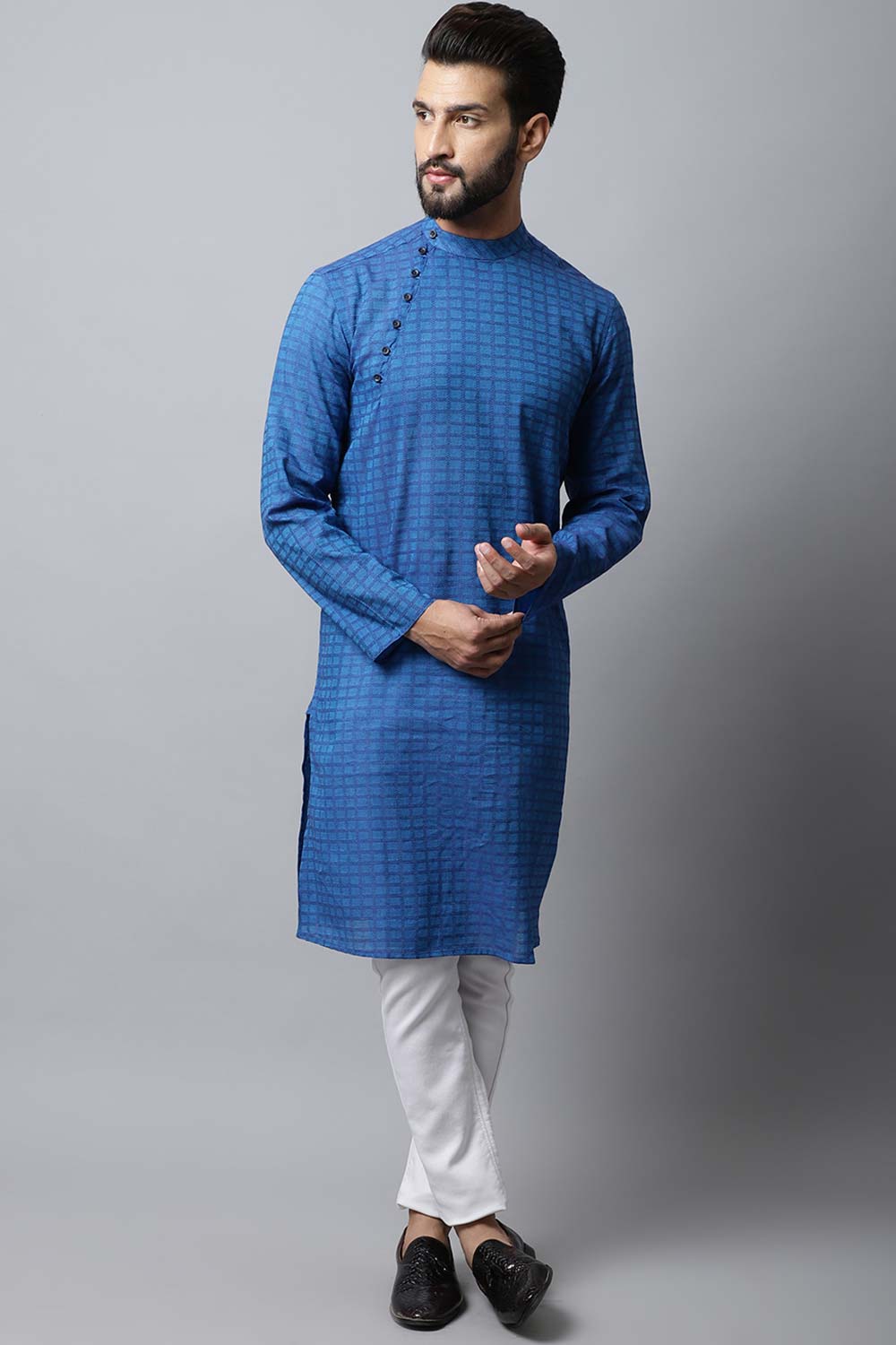 Men's Dark Blue Solid Full Sleeve Kurta Top