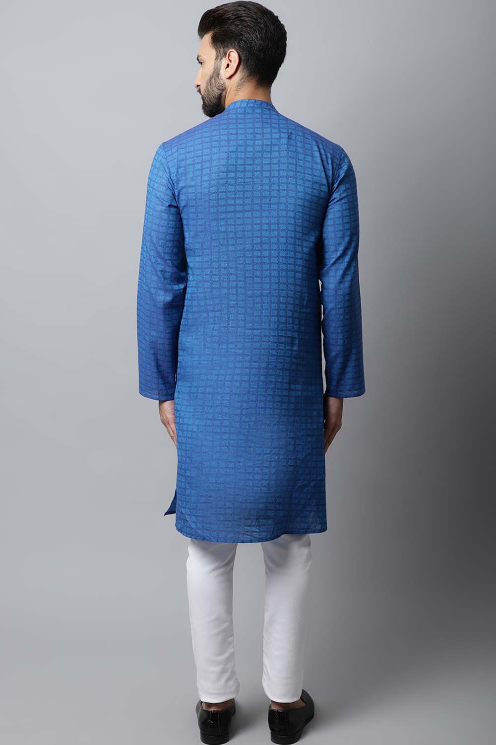 Men's Dark Blue Solid Full Sleeve Kurta Top