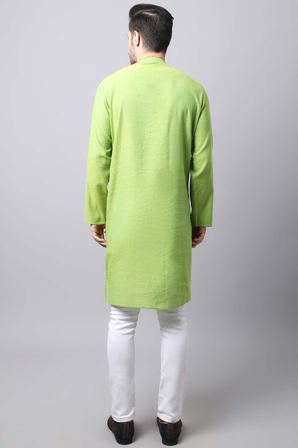 Men's Light Green Solid Full Sleeve Long Kurta Top