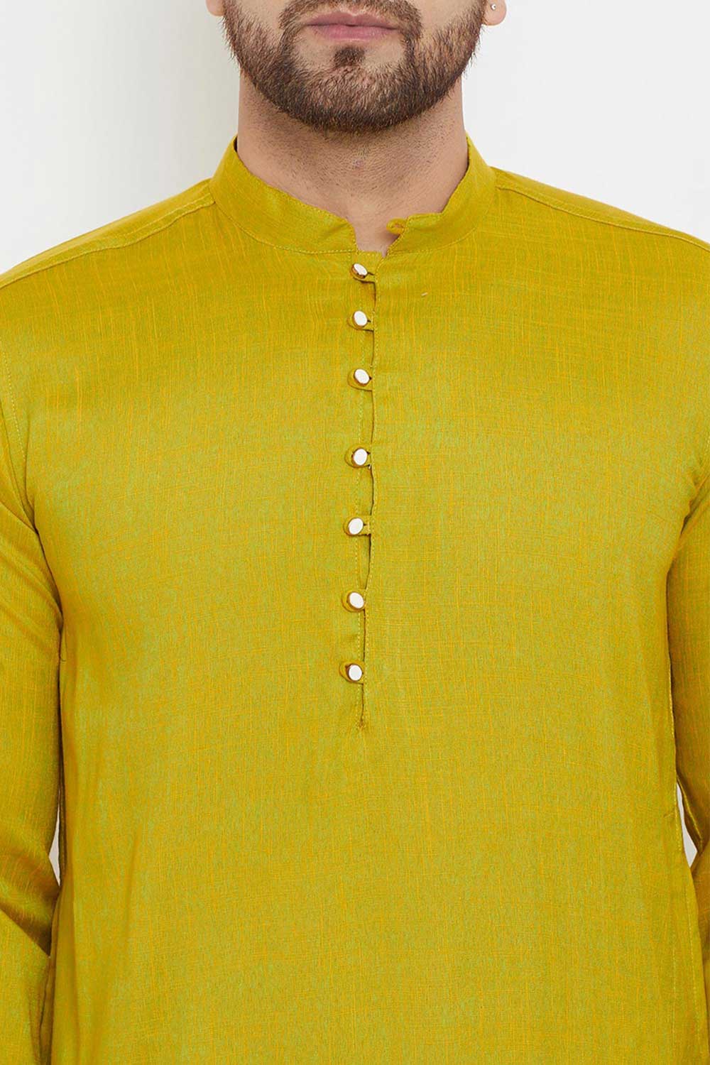 Buy Men's Rayon Solid Kurta in Yellow - Zoom Out