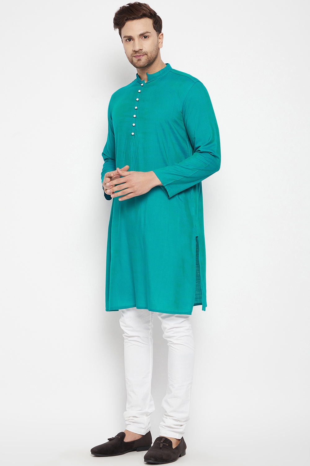 Buy Men's Viscose Solid Kurta in Green