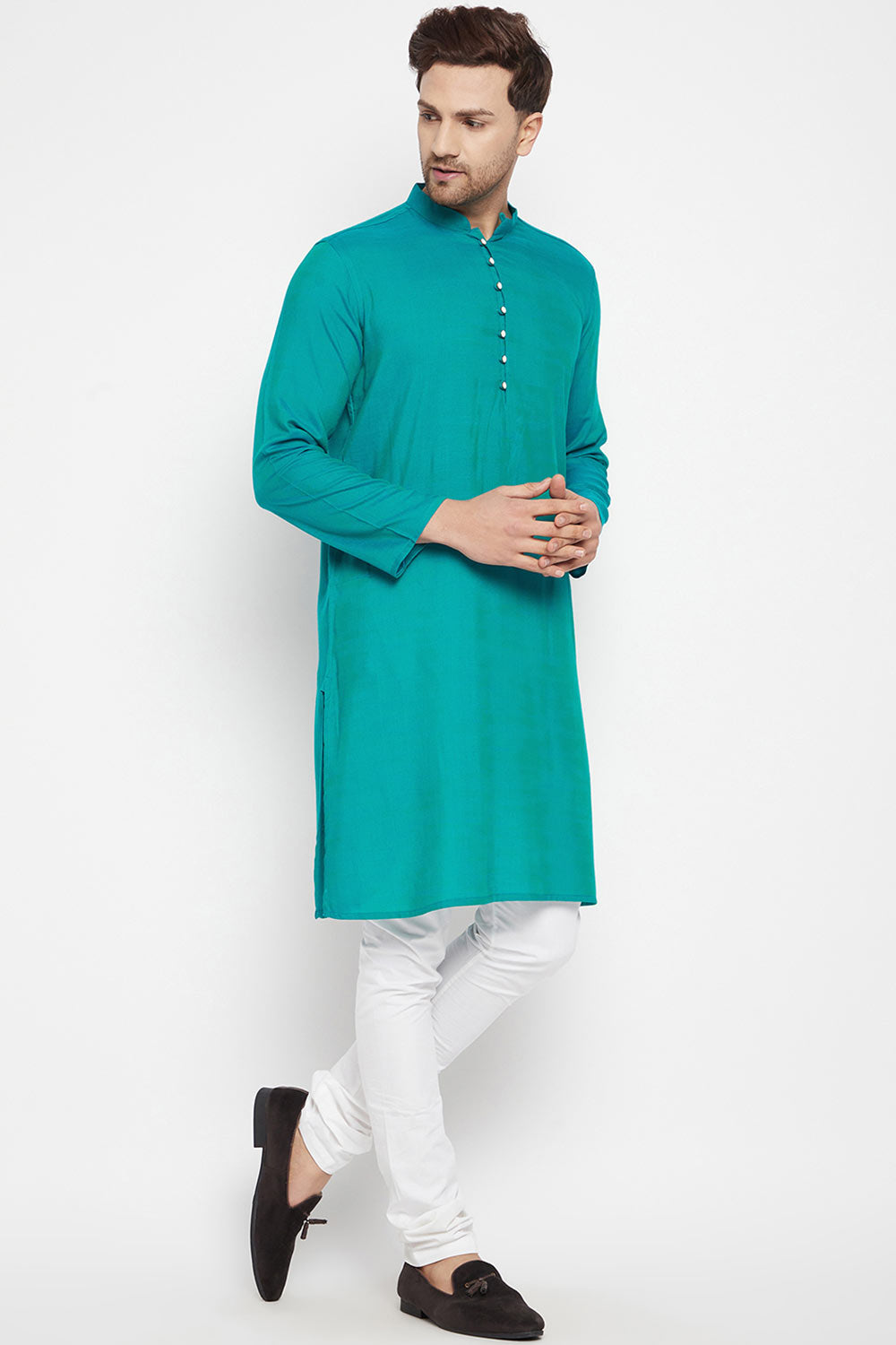 Buy Men's Viscose Solid Kurta in Green