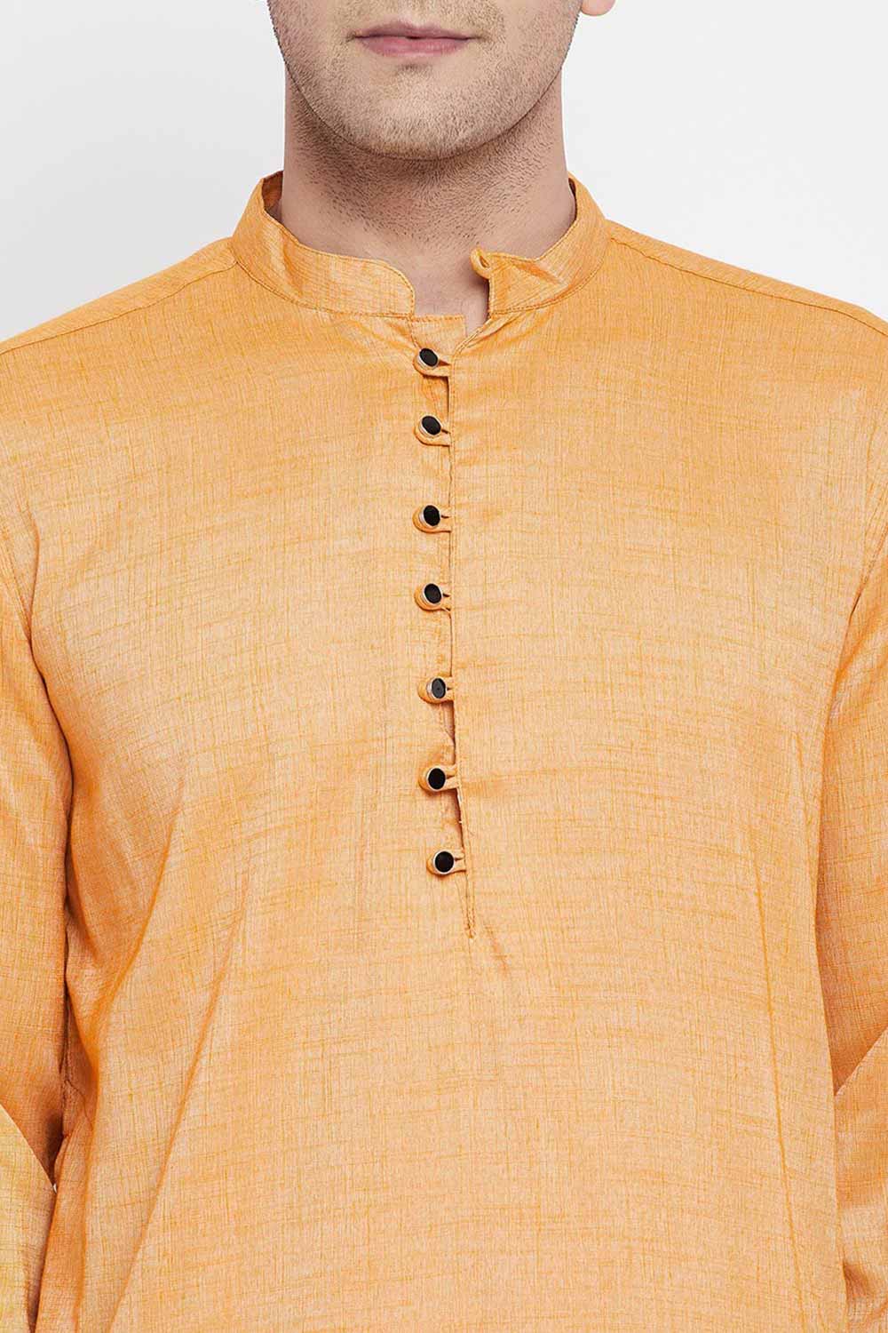 Buy Men's Rayon Solid Long Kurta in Light Yellow - Zoom Out