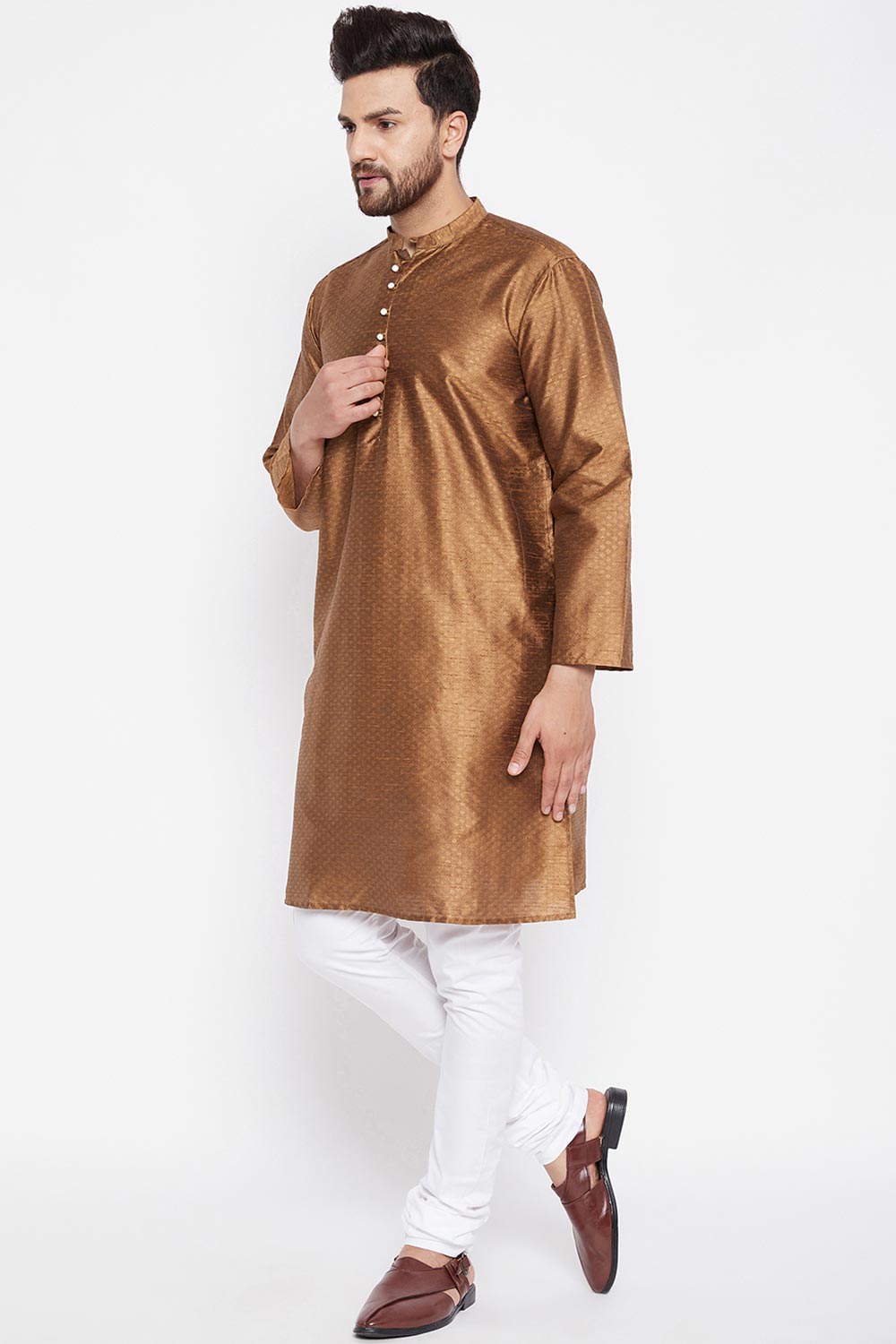 Buy Men's Solid Kurta in Brown