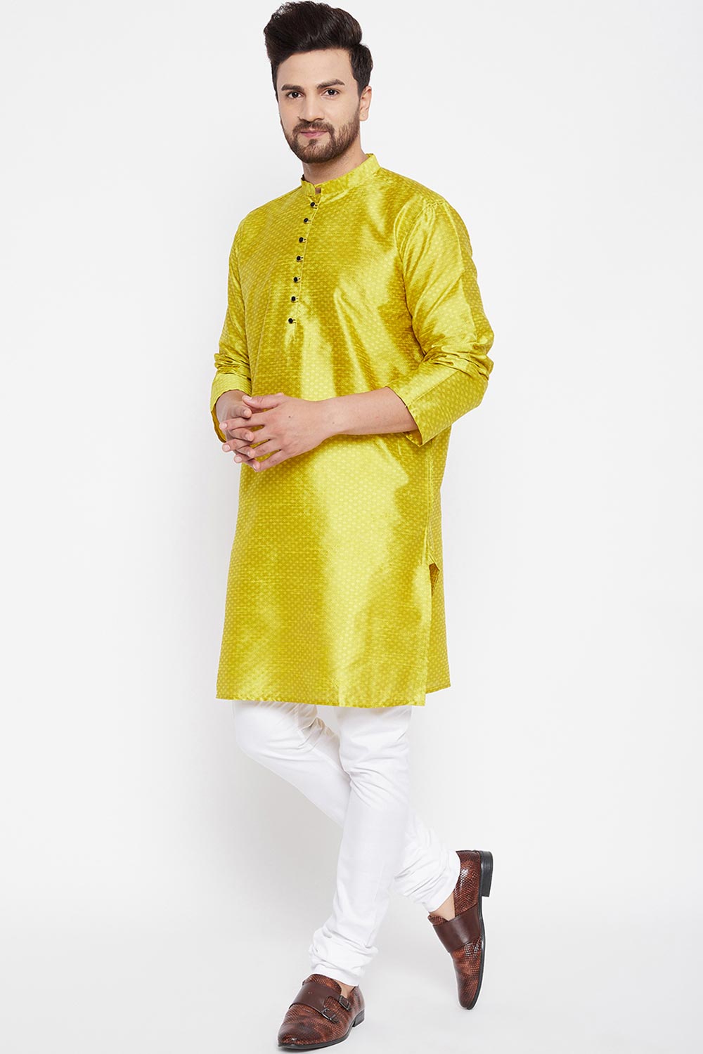 Buy Men's Solid Kurta in Yellow