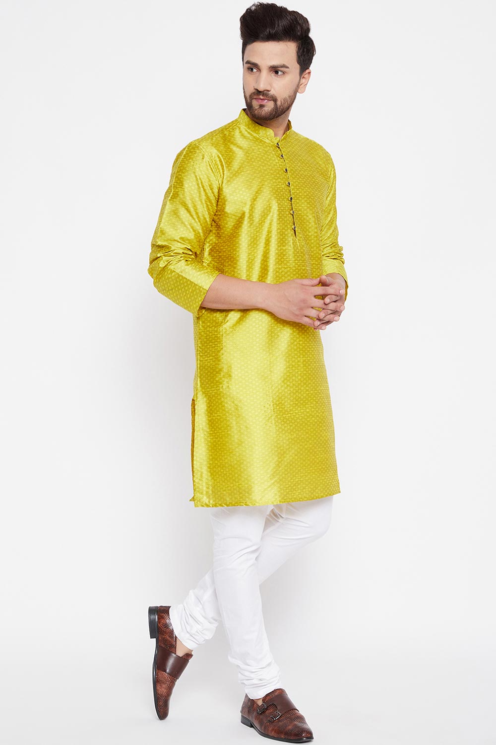 Shop Men's Dupion Art Silk Kurta in Yellow