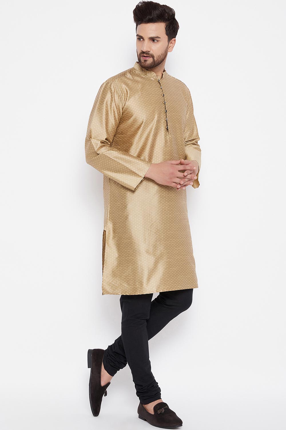 Shop Men's Dupion Art Silk Kurta in Gold